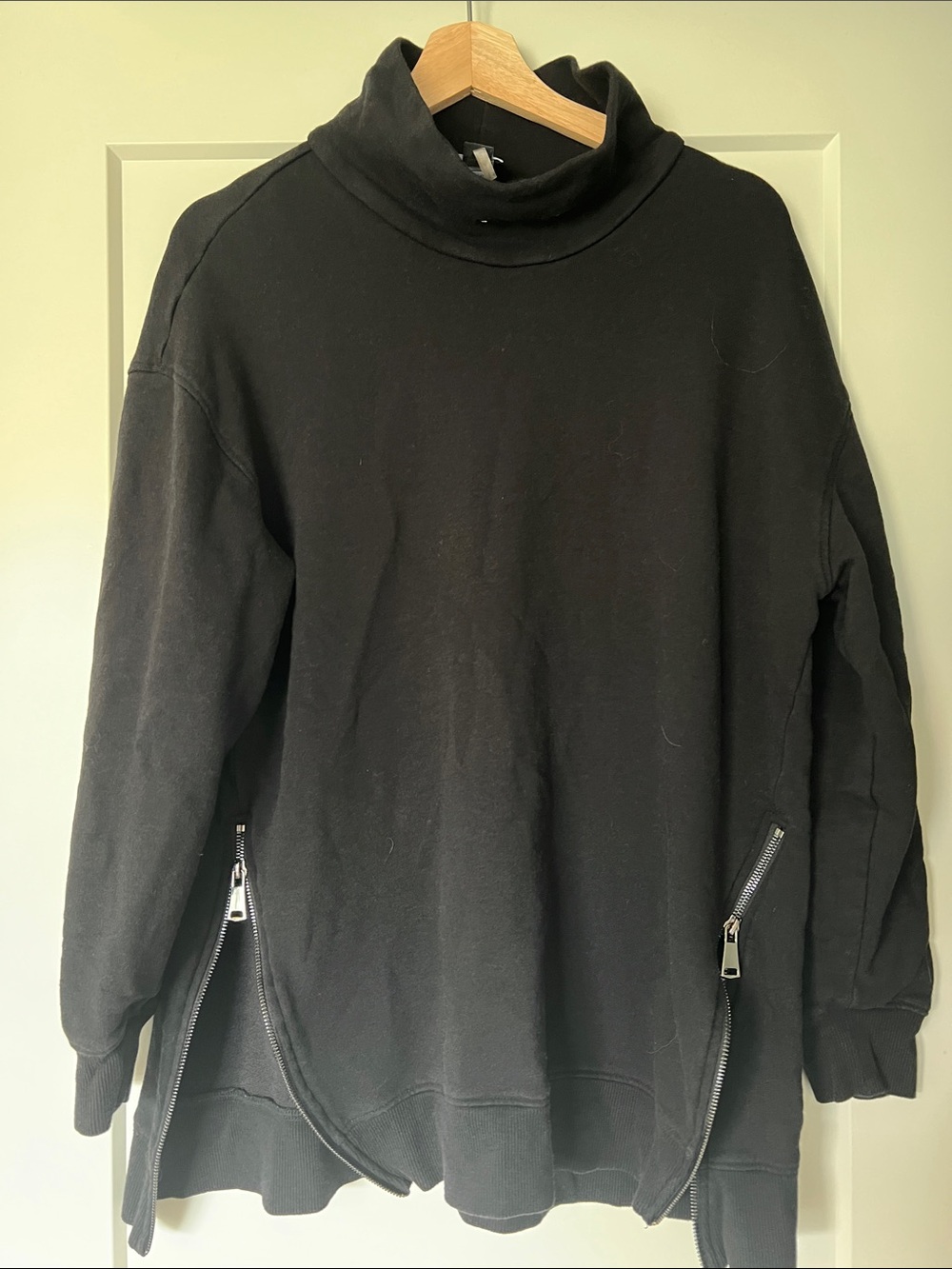 David Lerner Black Turtleneck Sweater with Side Zippers